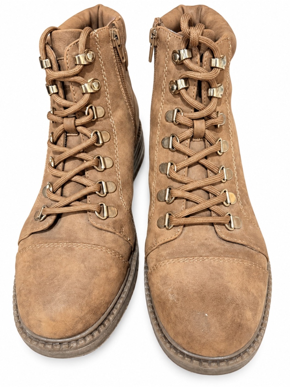 GBG Los Angeles Women’s 8M Tan Lace-Up Side-Zip Combat Boots